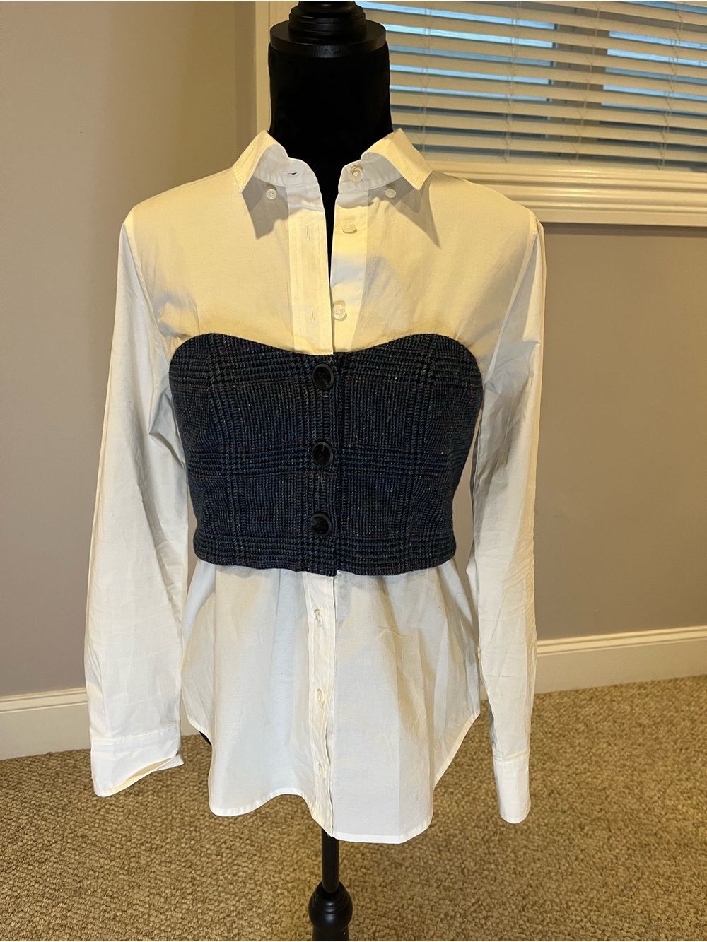 NWOT Veronica Beard Callen White Button-Down Shirt Tweed Bustier- size 6 - Picture 4 of 9